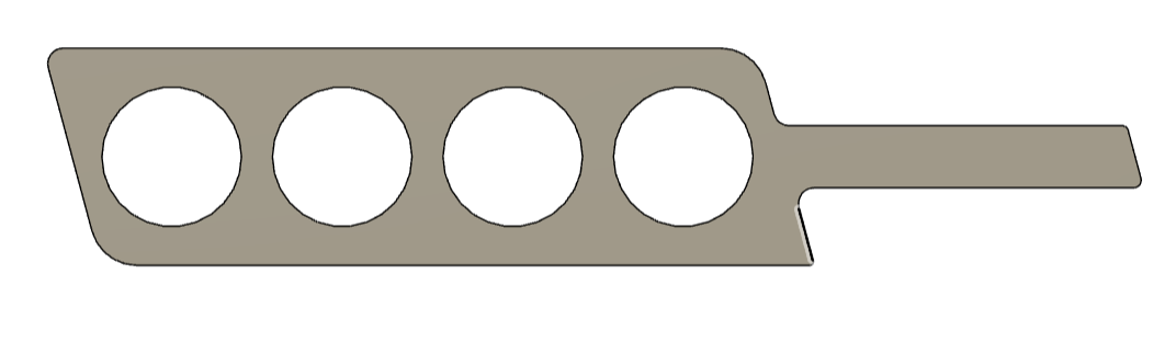 A Beer Flight template with four circular holes arranged in a line for creating flush trim boards.
