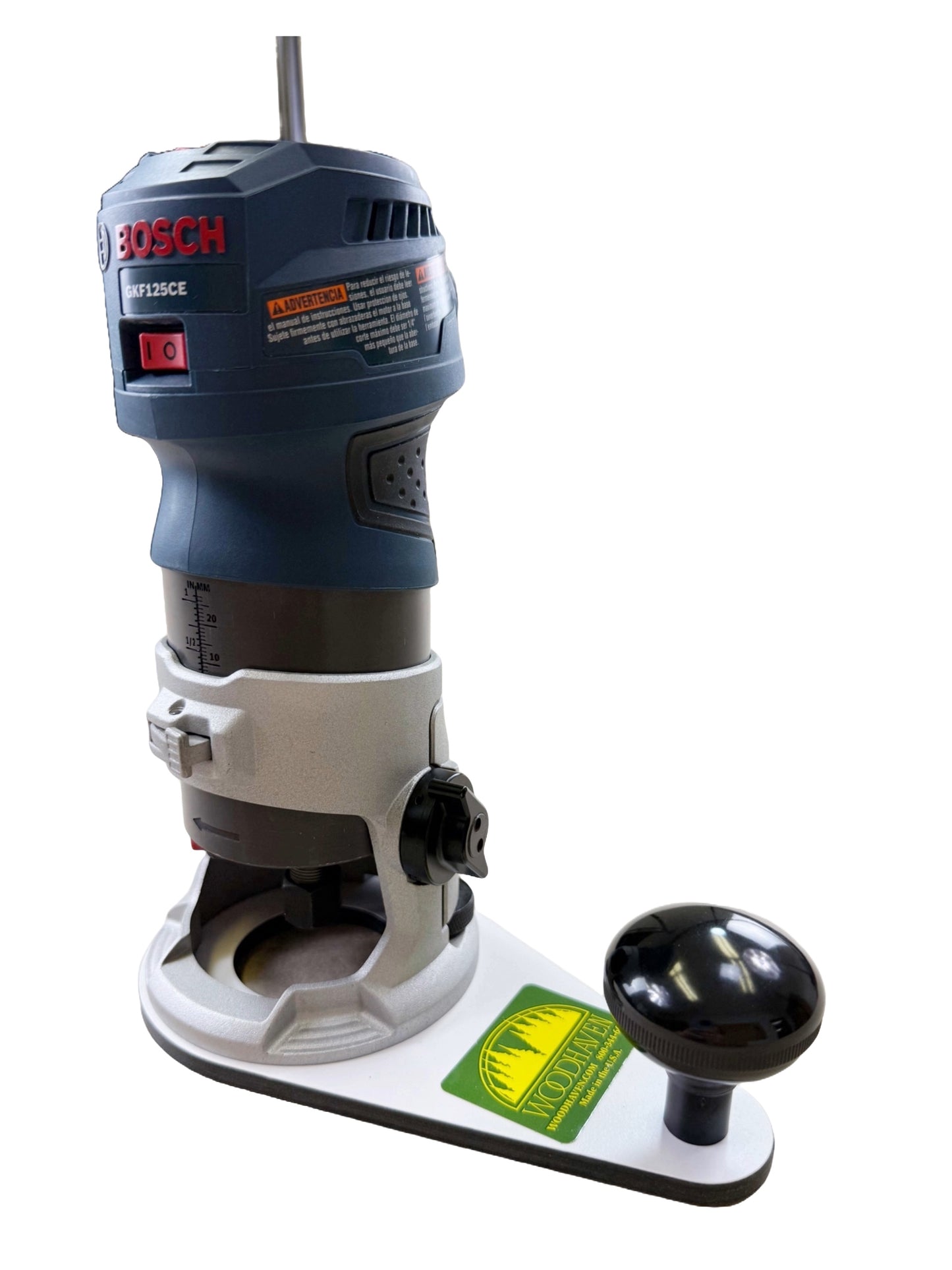 Bosch power tool on a white offset handle base plate