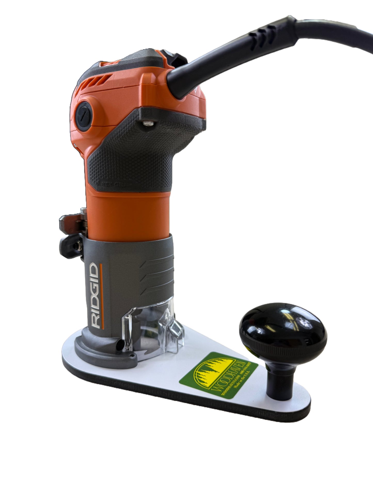Ridgid power tool on a white phenolic plate