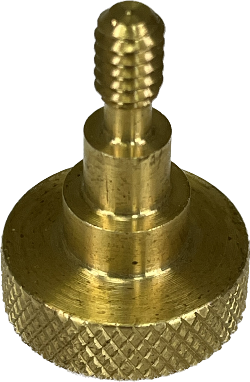 brass replacement indexing knob for a miter gauge, displaying threaded stems and textured grips.