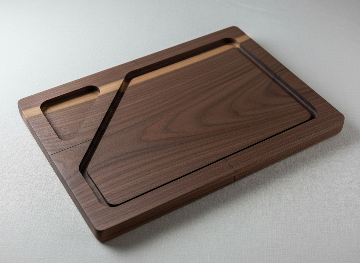 Walnut Serving Tray with Corner Pocket and Juice Groove