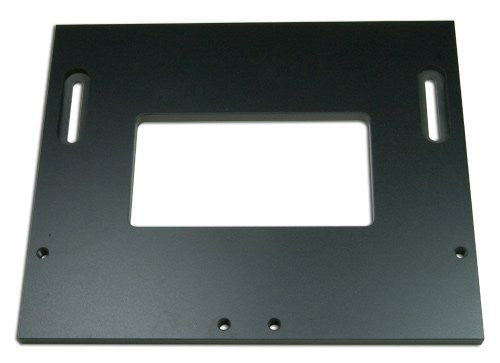 Black phenolic door hinge template with pre-drilled holes for mounting on a wood fence, designed for cutting hinge mortises.
