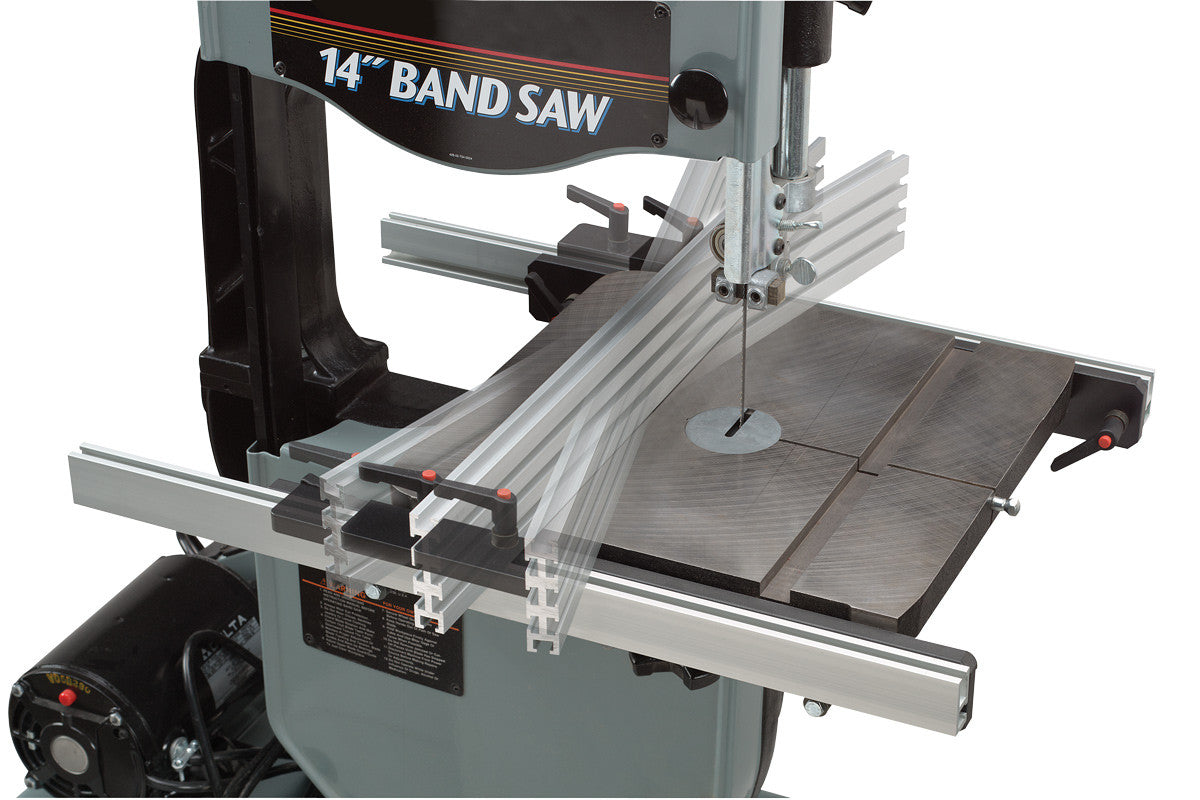 Band saw showing the fence in several positions