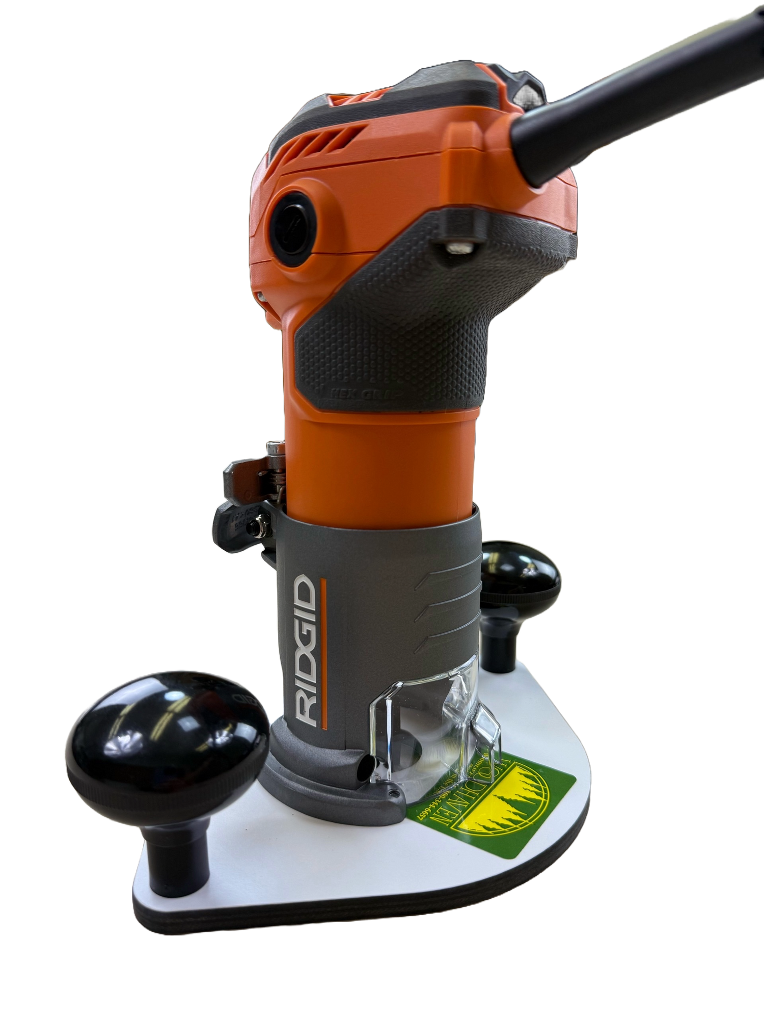 Ridgid router on a white baseplate