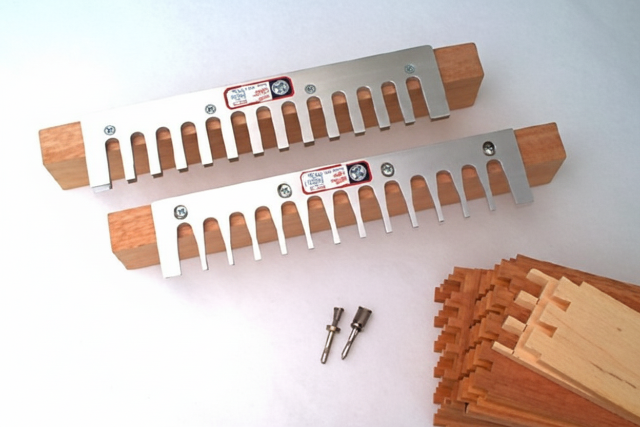 An aluminum woodworking dovetail jig.