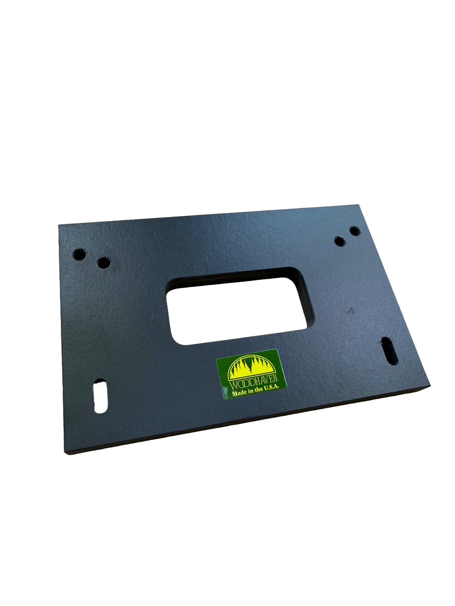 Woodhaven lockset plate jig for routing door lockset mortises, front view