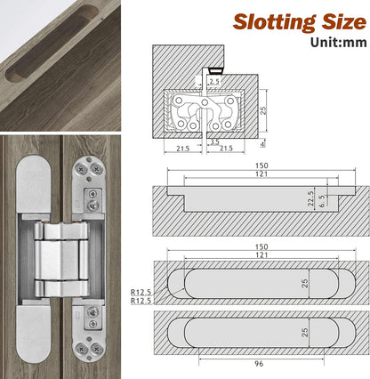 8655 Amazon Invisible Concealed Hinge – 6 Inch 3 Way Hinge (150mm x 25mm) Template