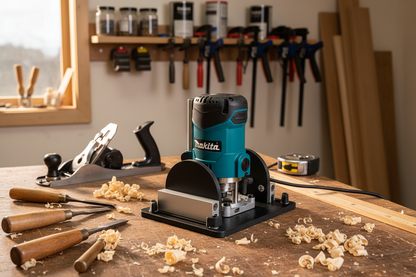 Naguri Pattern Jig with Makita Router on Workbench